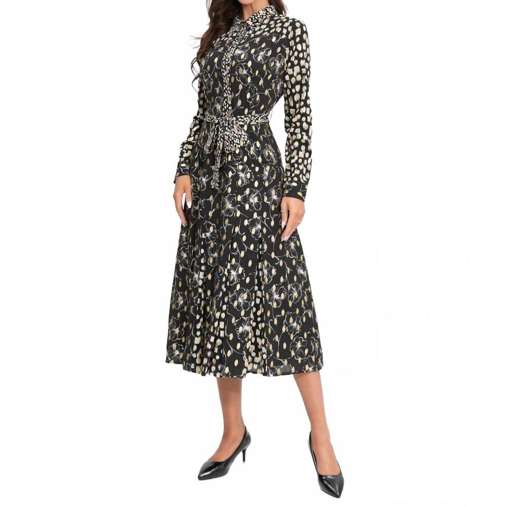 NEW MISS FINCH NYC midnight luxe midi dress in gold/black